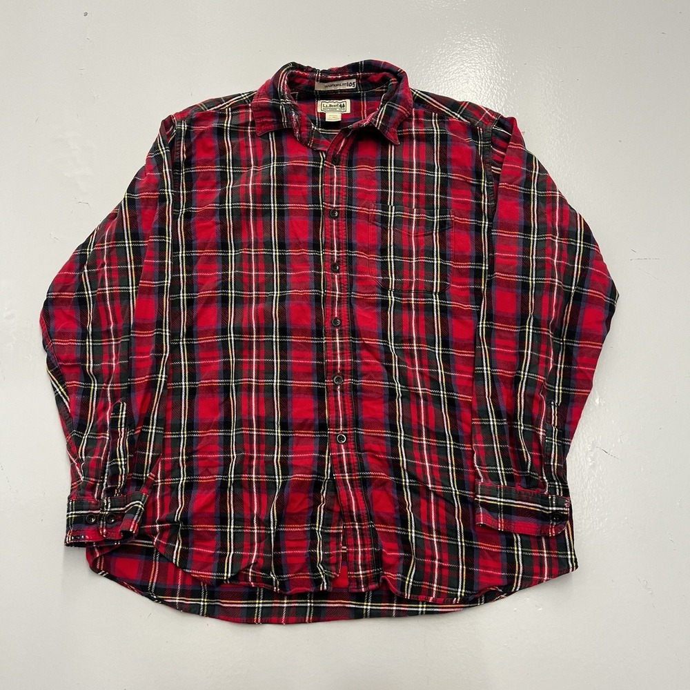 LL Bean Mens Large Regular Red Plaid Flannel Shirt Traditional Fit